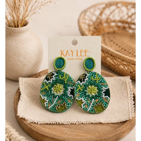 Kay Lee Jewelry - Kay Lee Green Round Beaded Earrings New